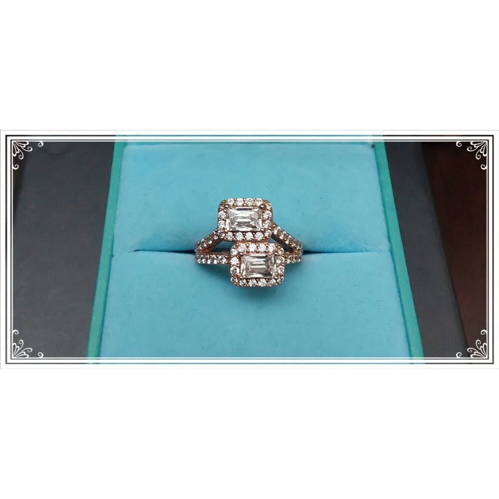 Vintage Tycoon Eterno Rose Gold Emerald Cut Double Halo Ring Sz 7